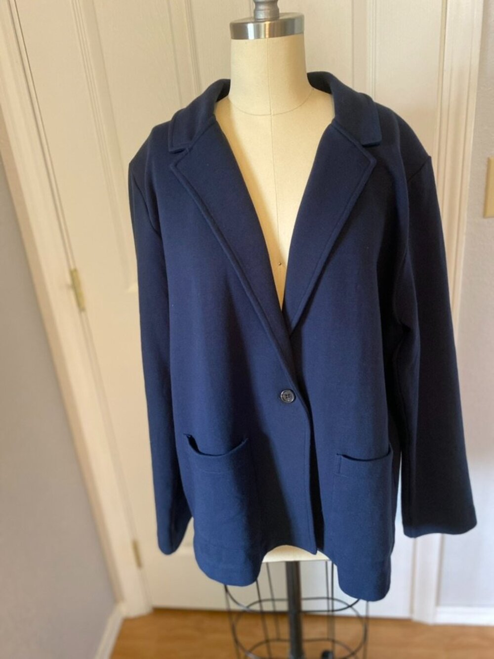 J Crew Navy Blue One Button Knit Blazer